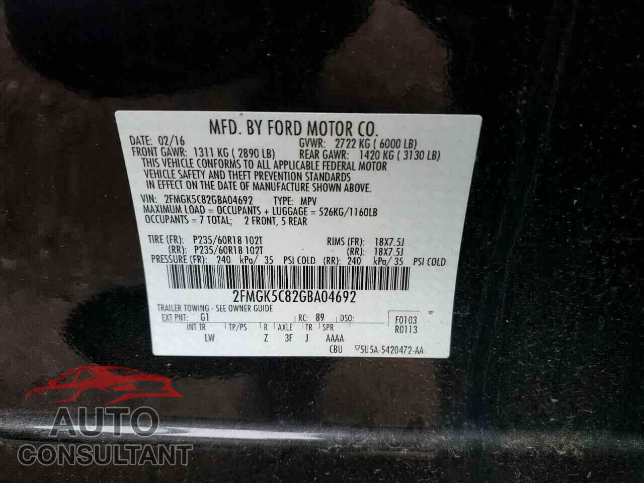 FORD FLEX 2016 - 2FMGK5C82GBA04692