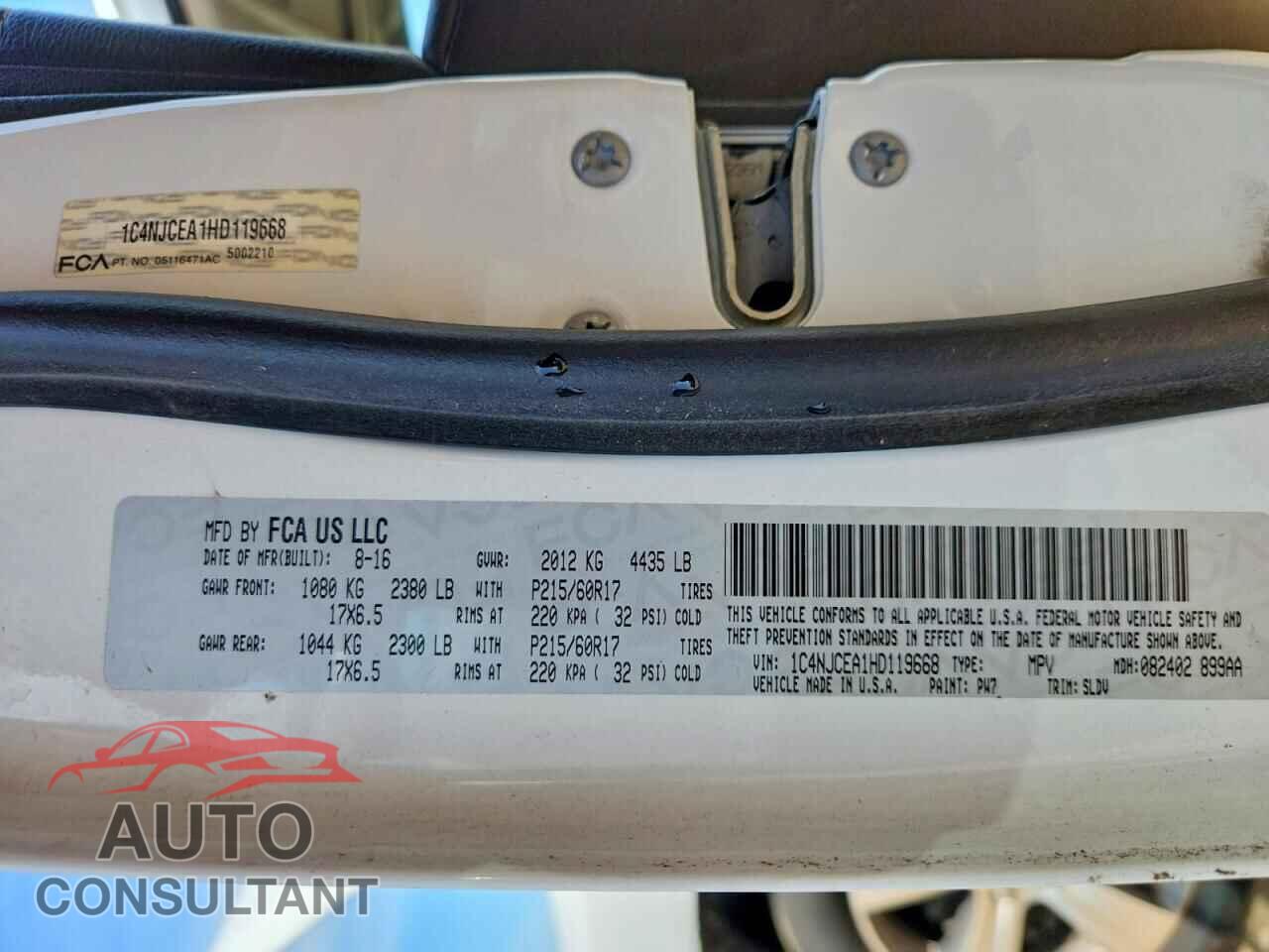 JEEP COMPASS 2017 - 1C4NJCEA1HD119668