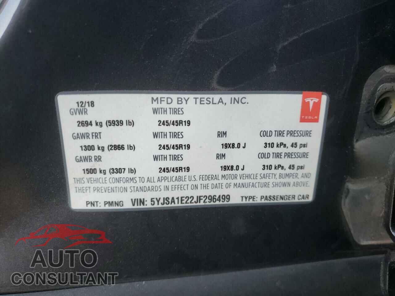 TESLA MODEL S 2018 - 5YJSA1E22JF296499