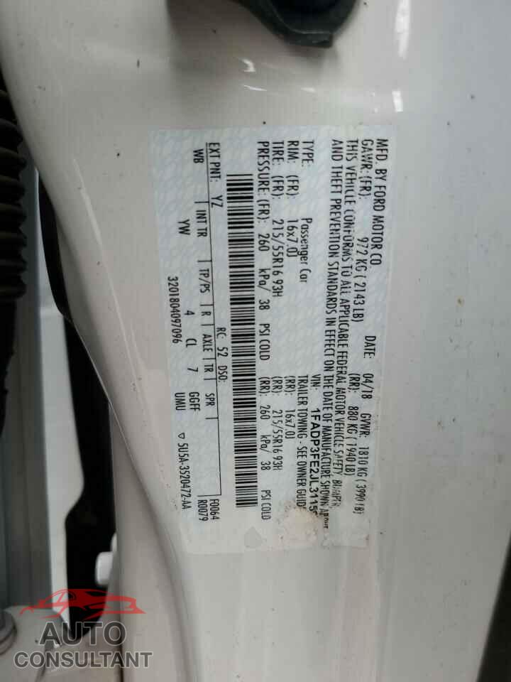 FORD FOCUS 2018 - 1FADP3FE2JL311596