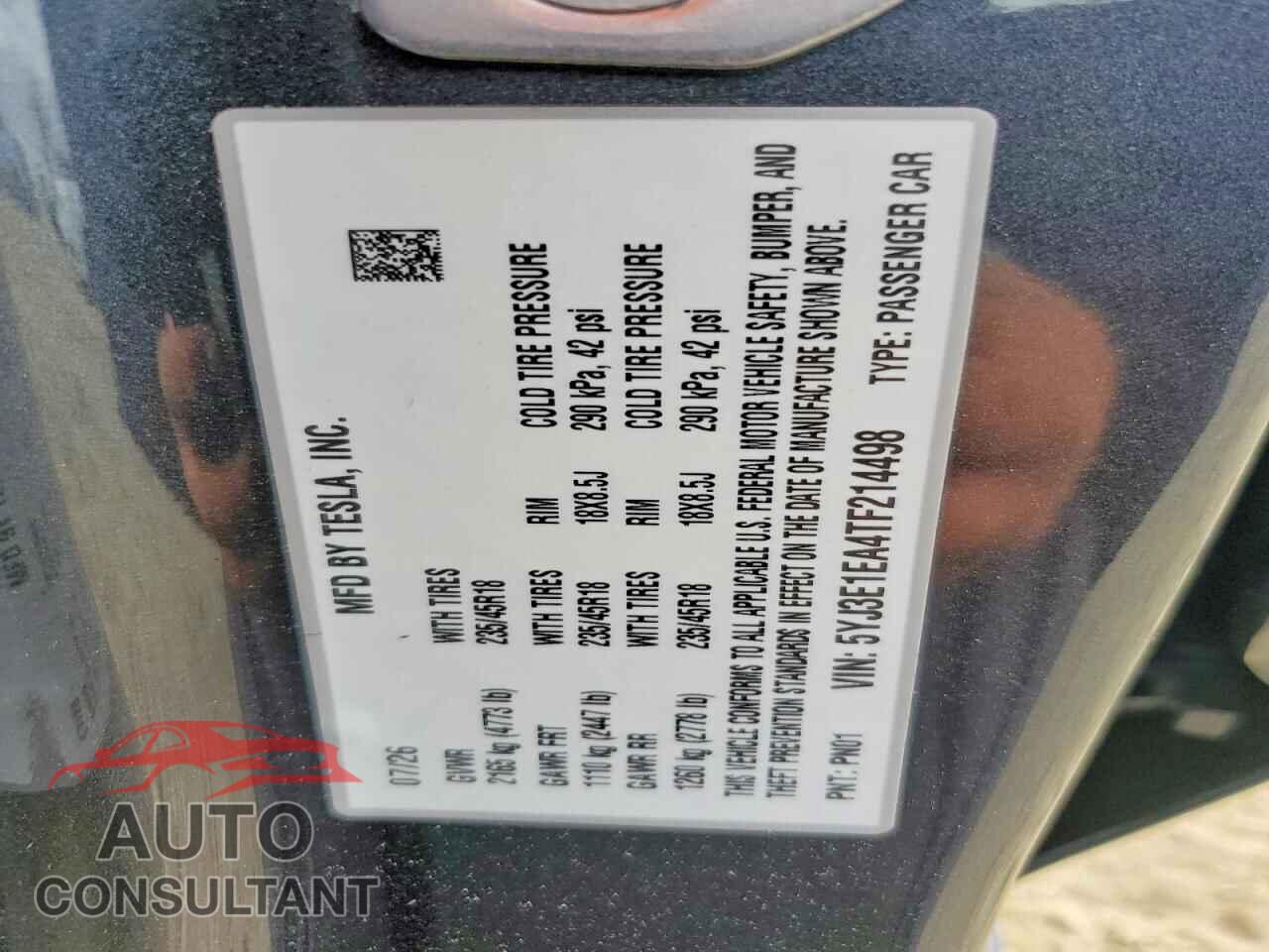 TESLA MODEL 3 2026 - 5YJ3E1EA4TF214498