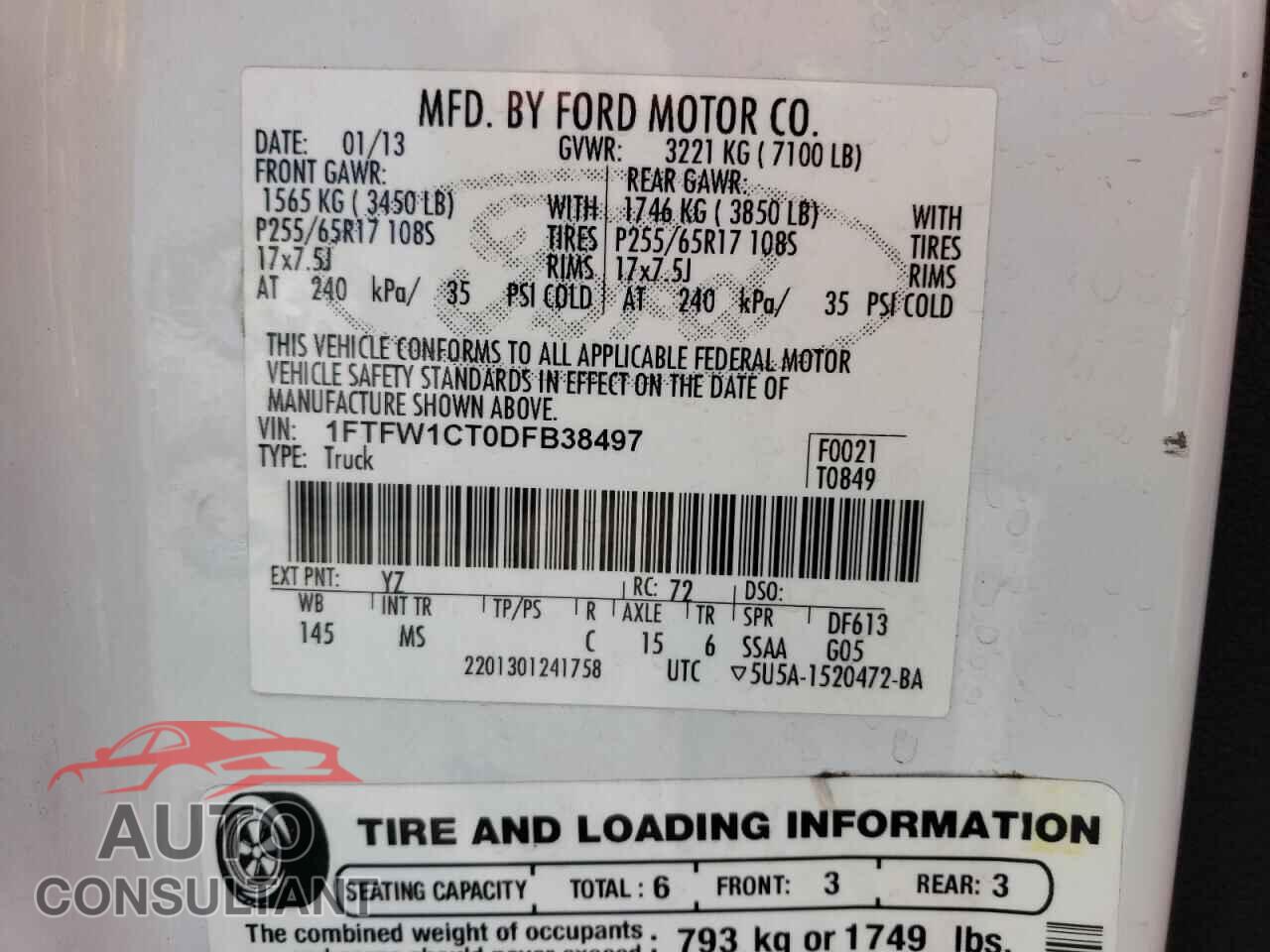 FORD F-150 2013 - 1FTFW1CT0DFB38497