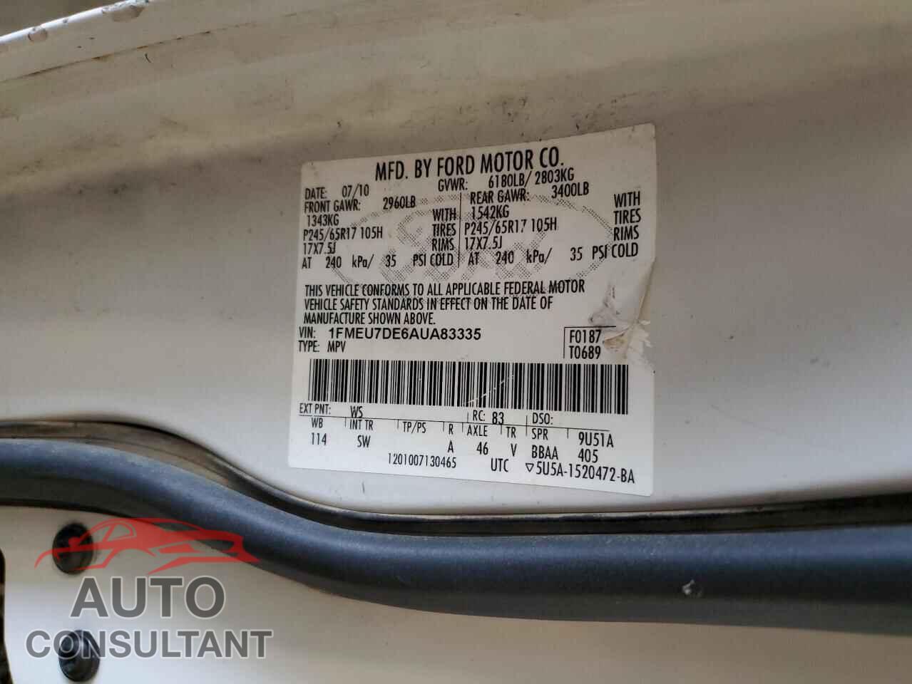 FORD EXPLORER 2010 - 1FMEU7DE6AUA83335