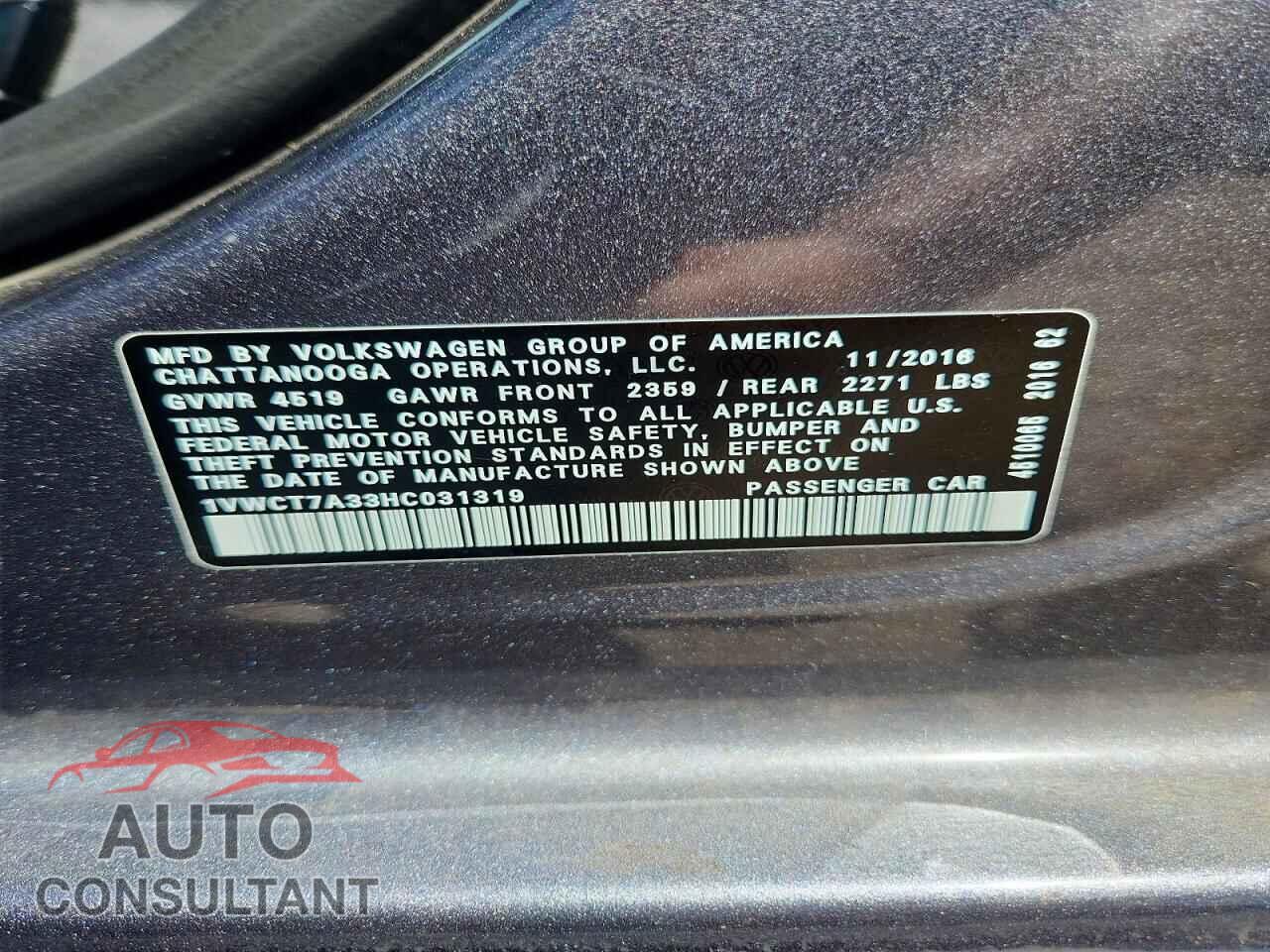 VOLKSWAGEN PASSAT 2017 - 1VWCT7A33HC031319