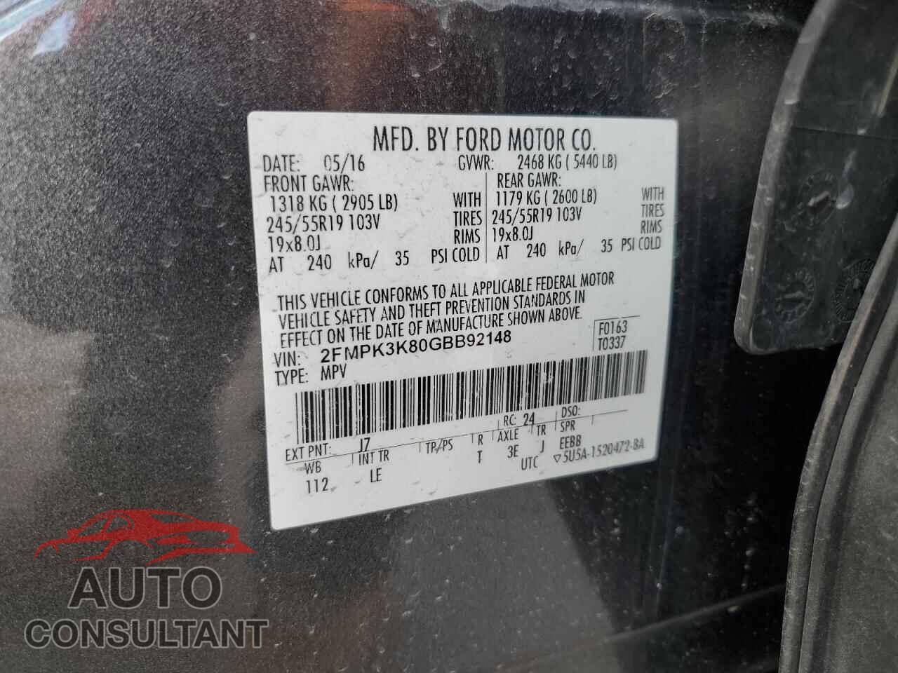 FORD EDGE 2016 - 2FMPK3K80GBB92148