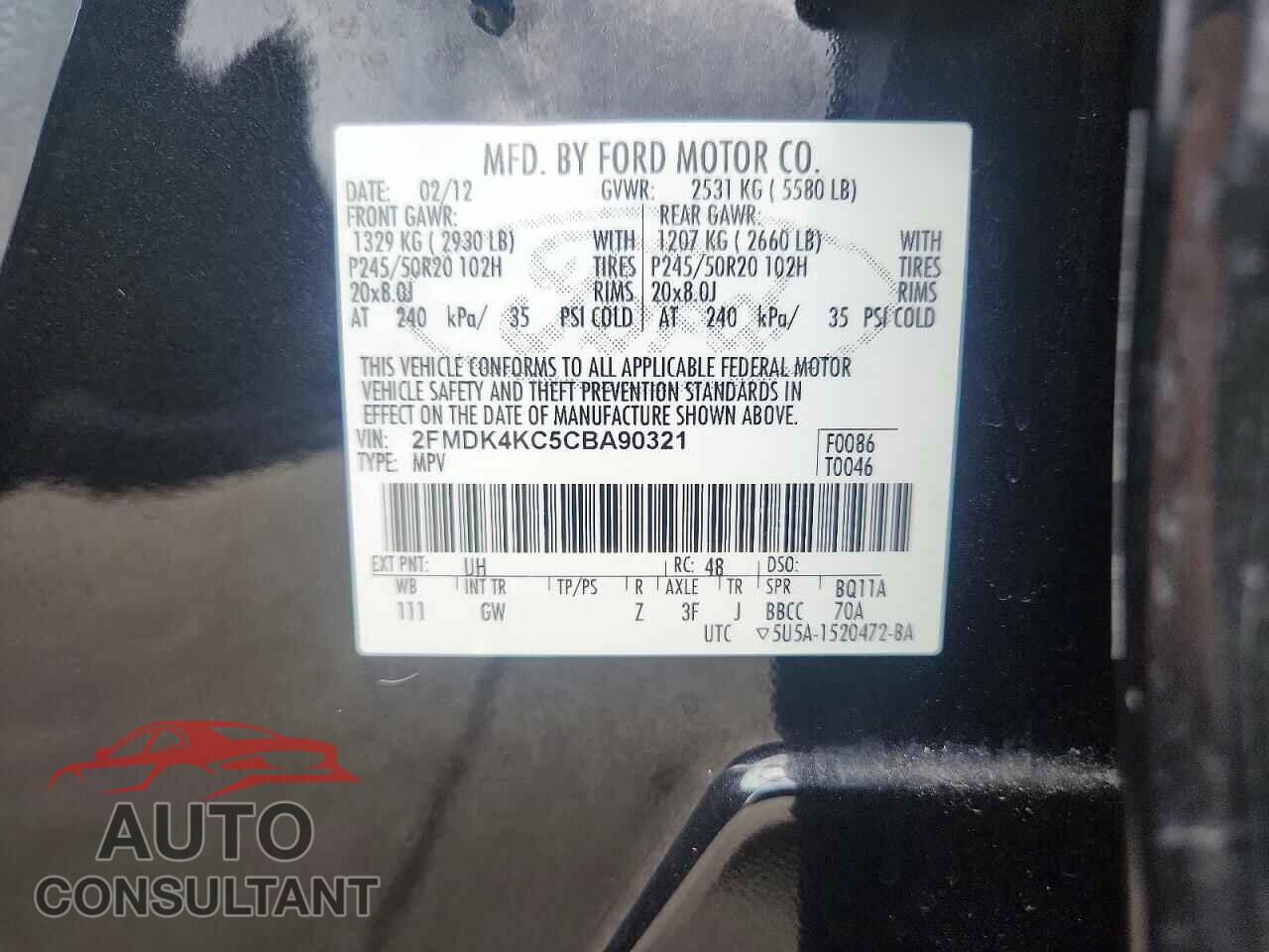 FORD EDGE 2012 - 2FMDK4KC5CBA90321