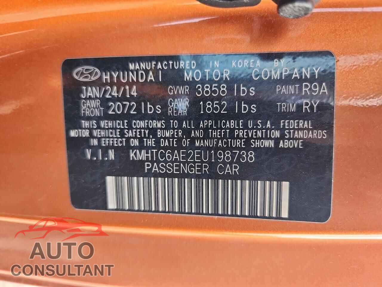 HYUNDAI VELOSTER 2014 - KMHTC6AE2EU198738