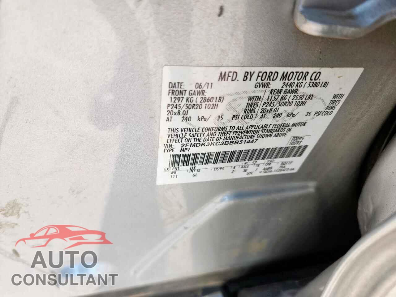 FORD EDGE 2011 - 2FMDK3KC3BBB51447