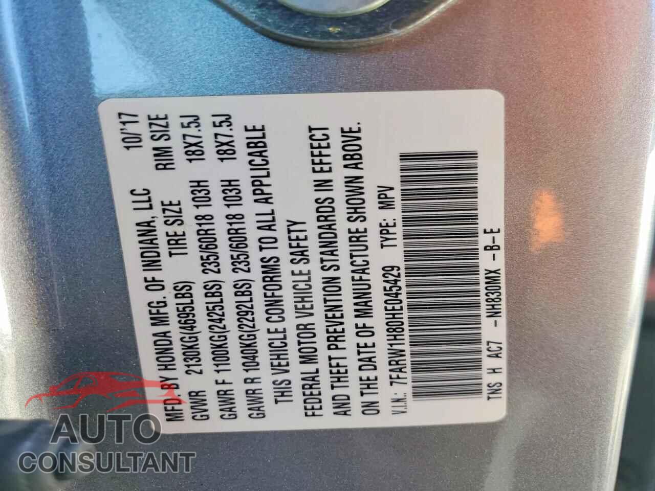 HONDA CRV 2017 - 7FARW1H80HE045429