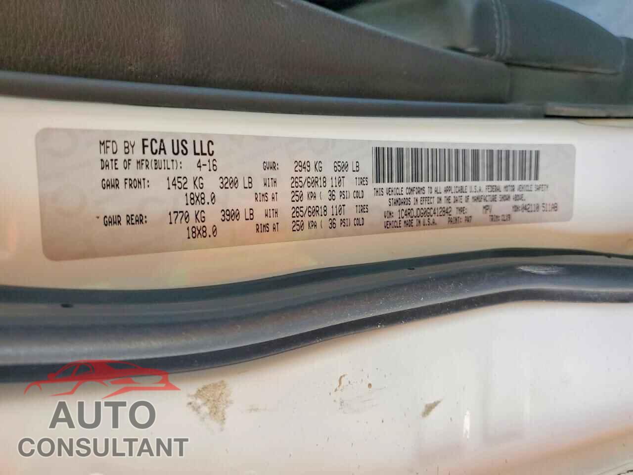 DODGE DURANGO 2016 - 1C4RDJDG0GC412842