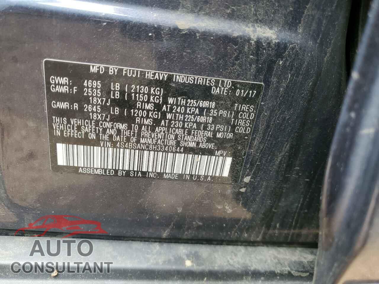 SUBARU OUTBACK 2017 - 4S4BSANC8H3340644