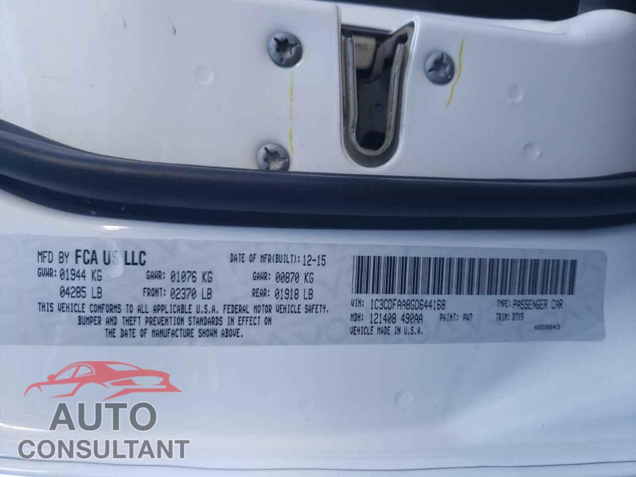DODGE DART 2016 - 1C3CDFAA8GD644168