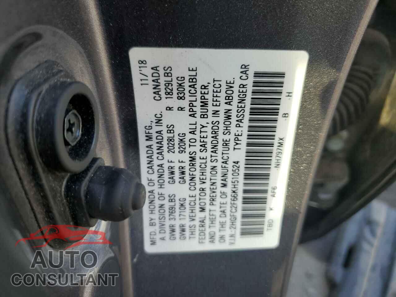 HONDA CIVIC 2019 - 2HGFC2F66KH510524