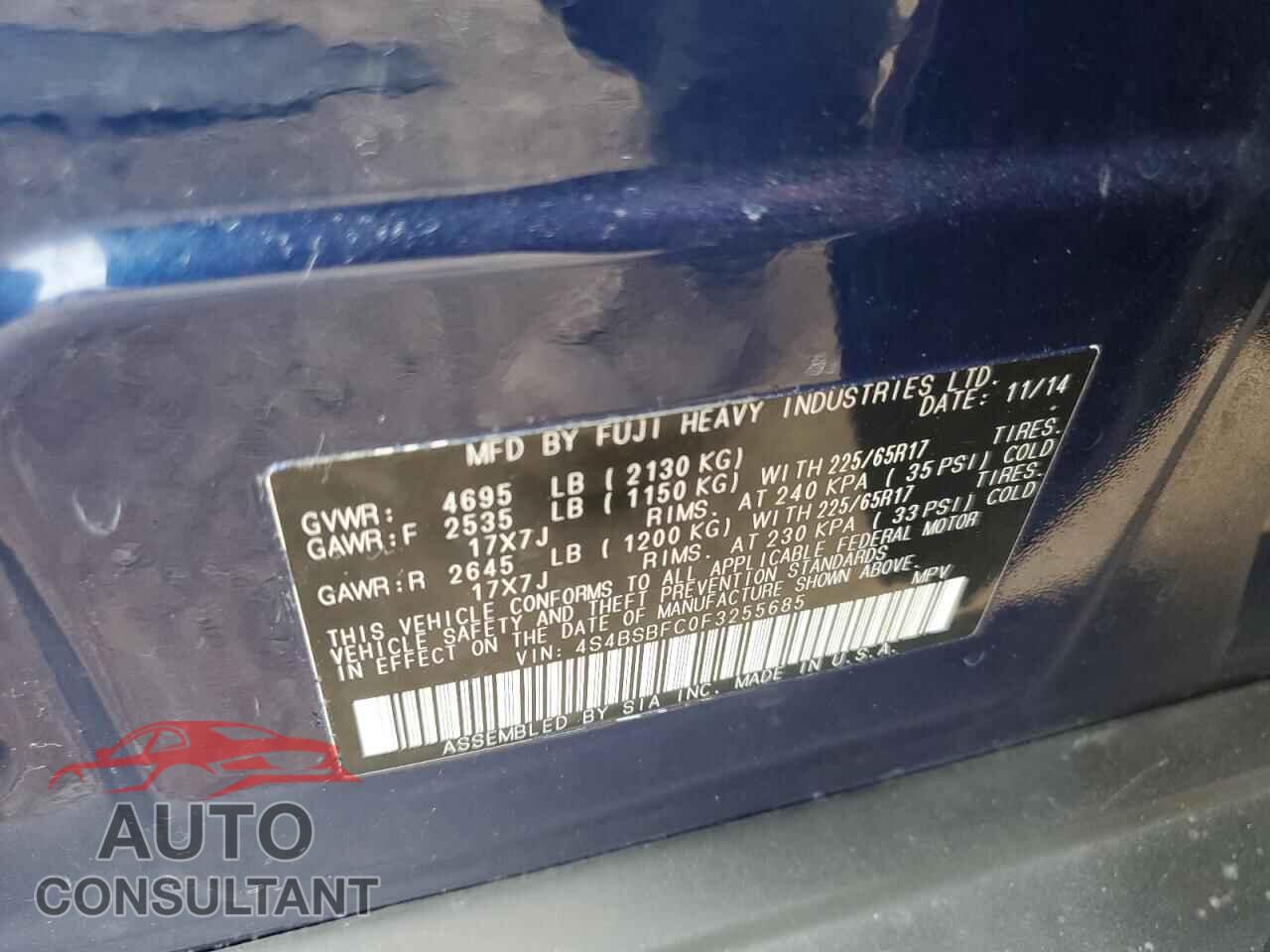 SUBARU OUTBACK 2015 - 4S4BSBFC0F3255685