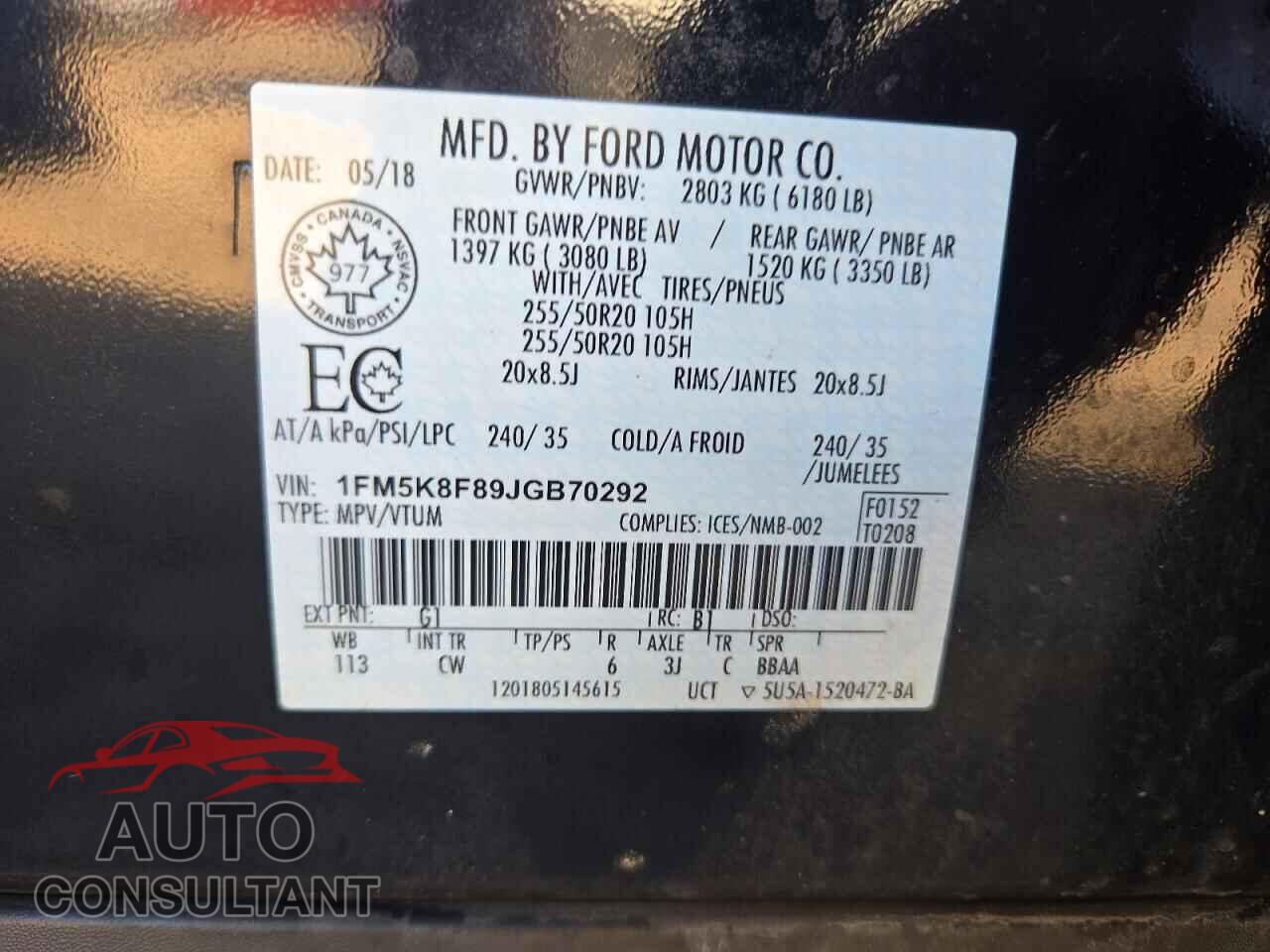 FORD EXPLORER 2018 - 1FM5K8F89JGB70292