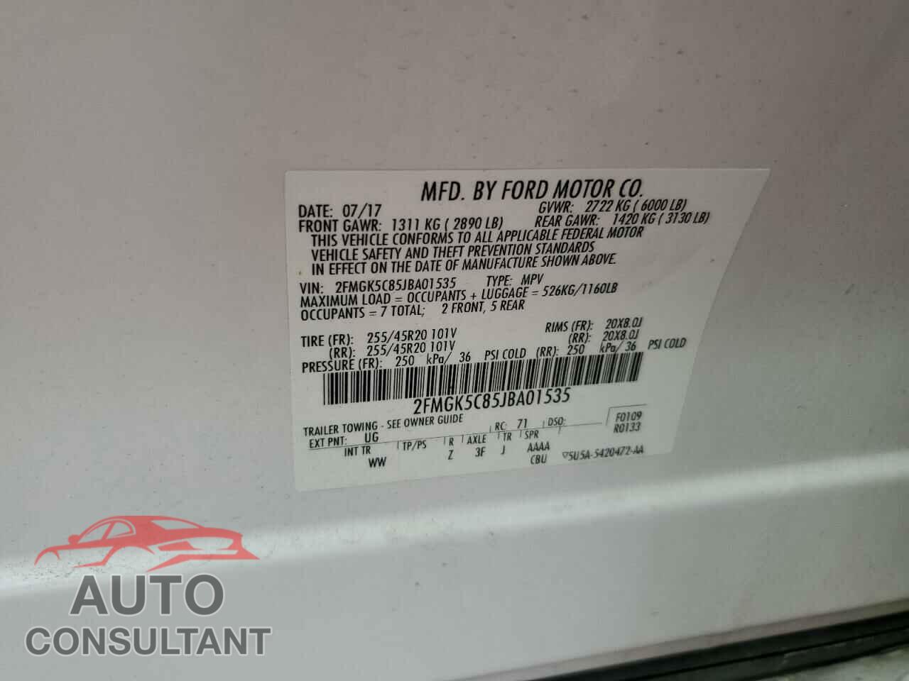 FORD FLEX 2018 - 2FMGK5C85JBA01535