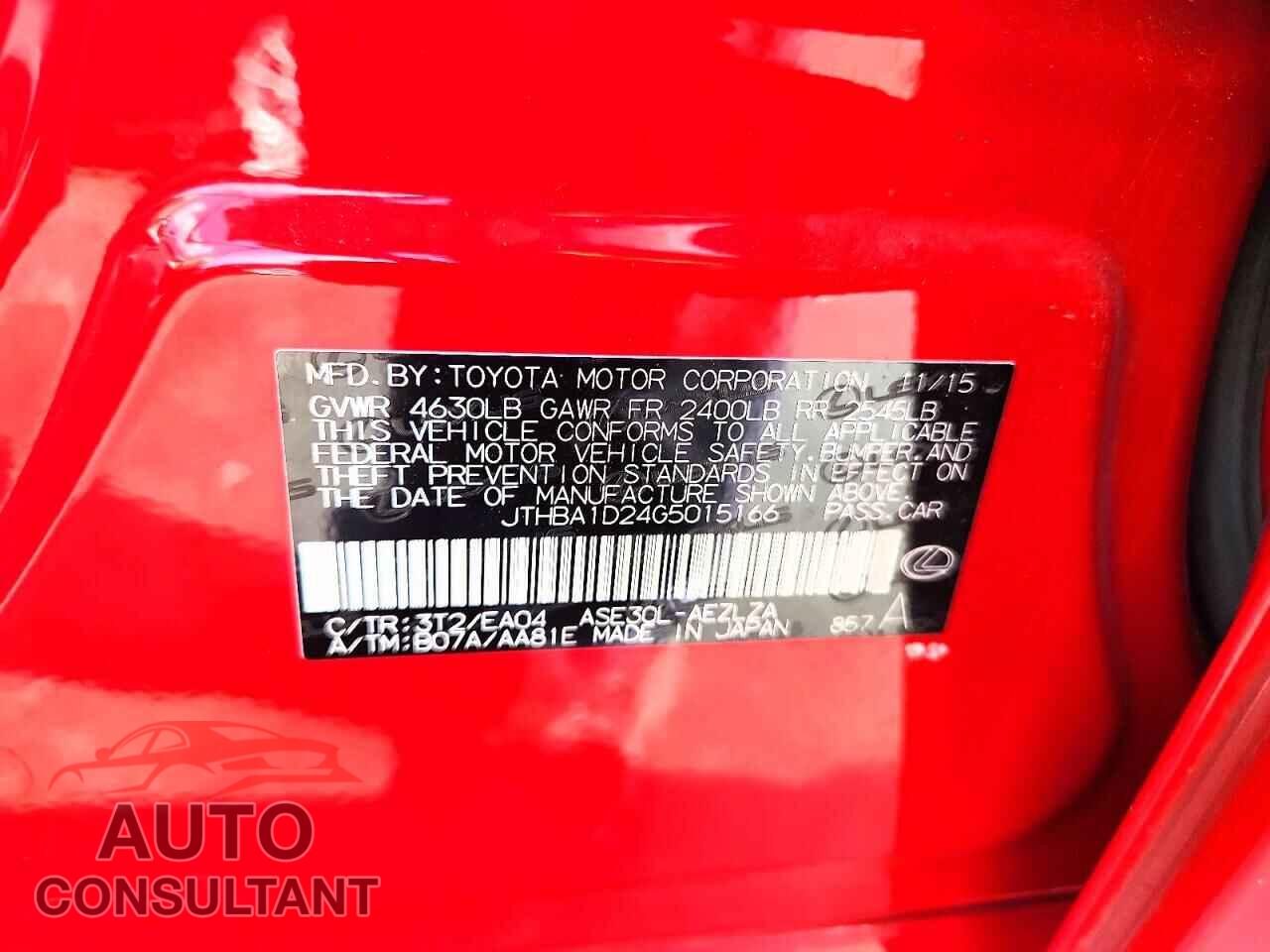 LEXUS IS 2016 - JTHBA1D24G5015166