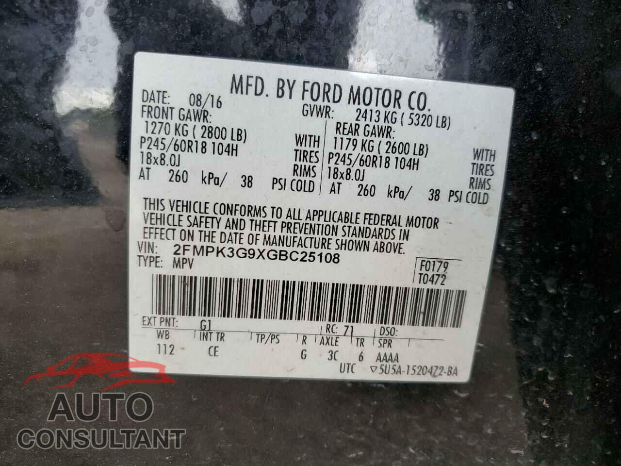 FORD EDGE 2016 - 2FMPK3G9XGBC25108
