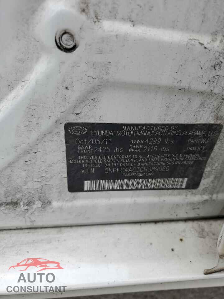 HYUNDAI SONATA 2012 - 5NPEC4AC3CH389060