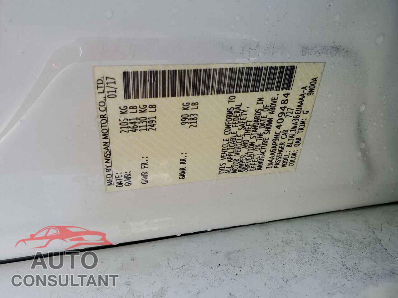 NISSAN MAXIMA 2017 - 1N4AA6AP9HC409484