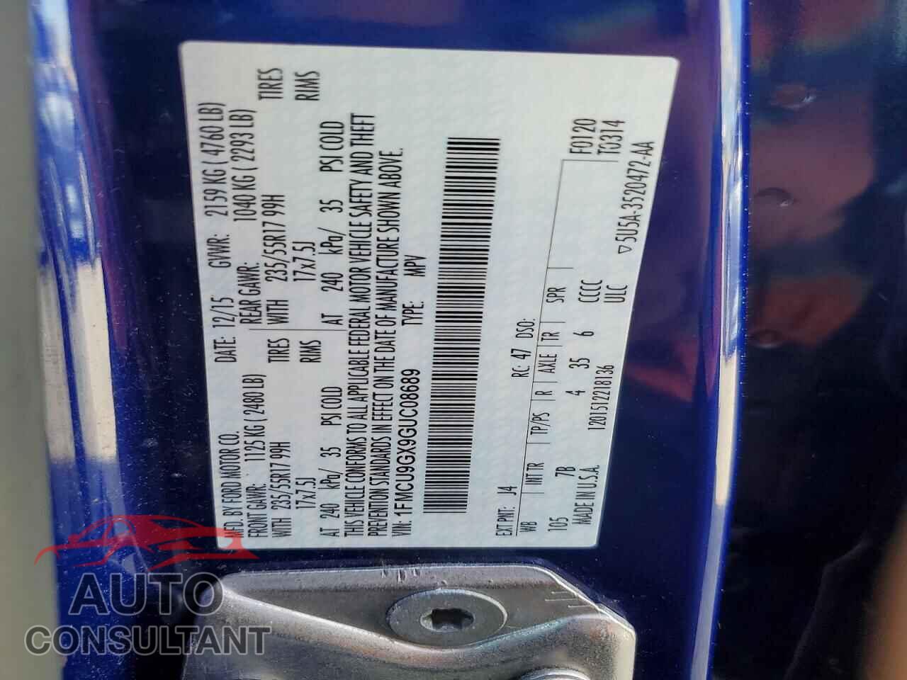 FORD ESCAPE 2016 - 1FMCU9GX9GUC08689