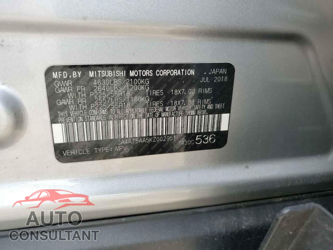 MITSUBISHI ECLIPSE 2019 - JA4AT5AA5KZ002951