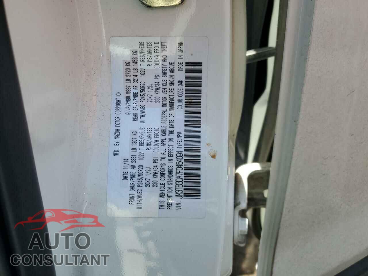 MAZDA CX-9 2015 - JM3TB3DA7F0454094