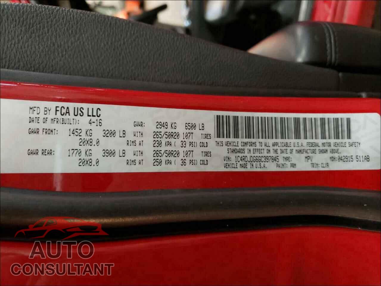 DODGE DURANGO 2016 - 1C4RDJDG6GC397845