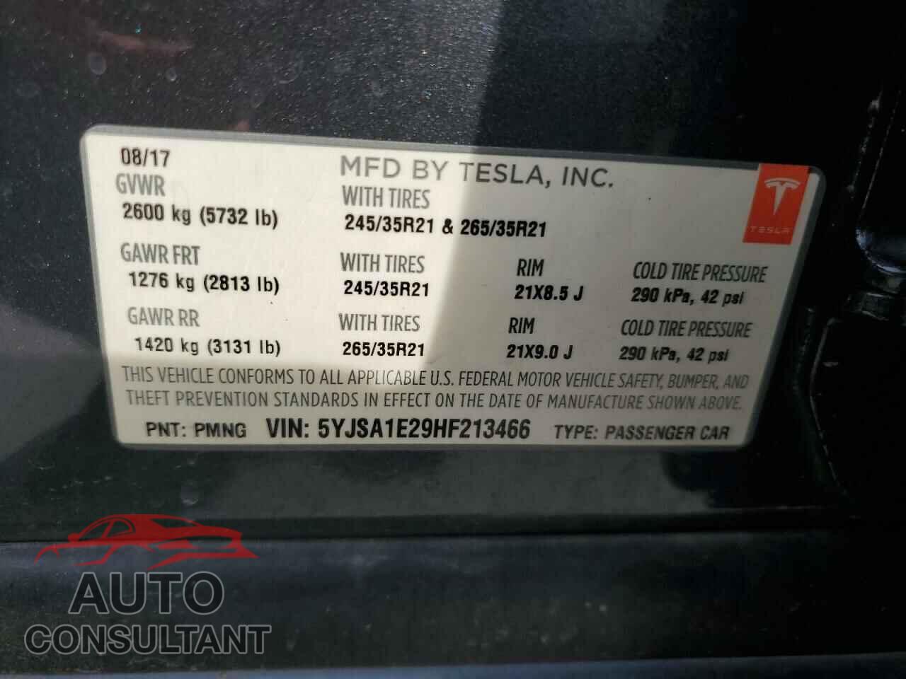 TESLA MODEL S 2017 - 5YJSA1E29HF213466