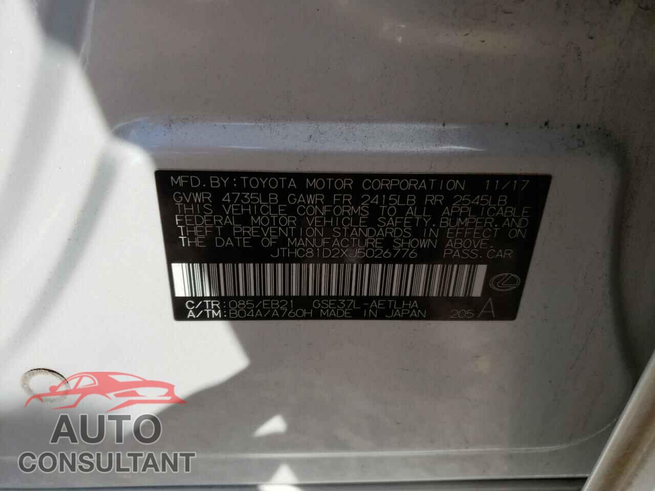 LEXUS IS 2018 - JTHC81D2XJ5026776