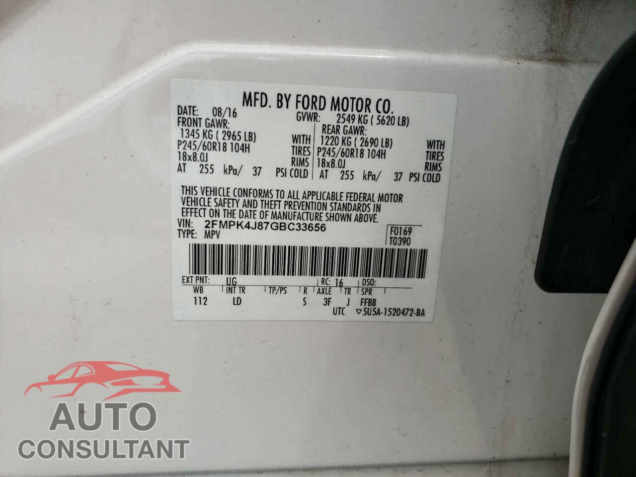 FORD EDGE 2016 - 2FMPK4J87GBC33656