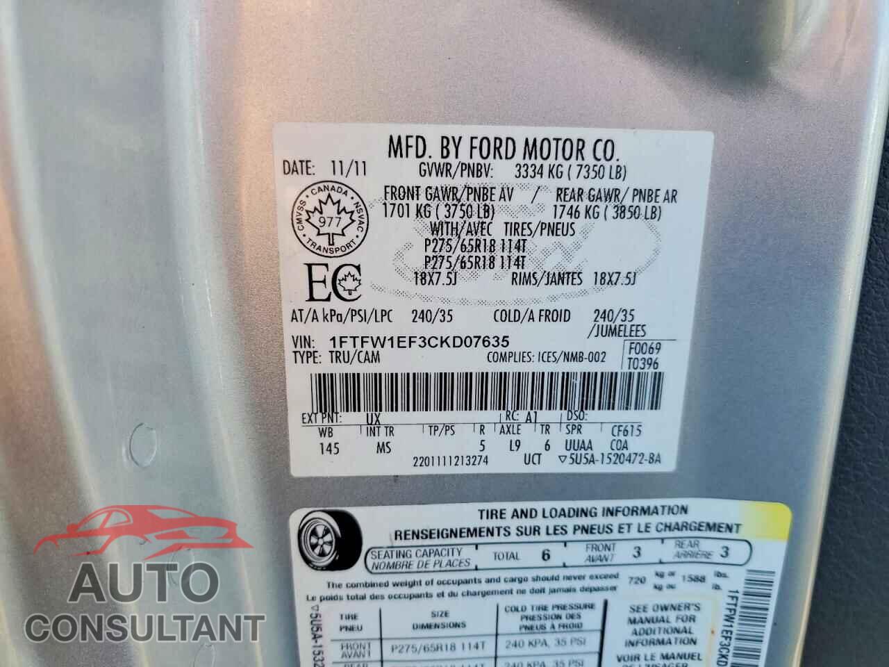 FORD F150 2012 - 1FTFW1EF3CKD07635