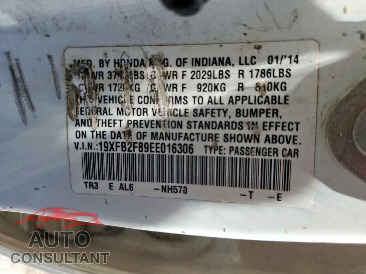 HONDA CIVIC 2014 - 19XFB2F89EE016306