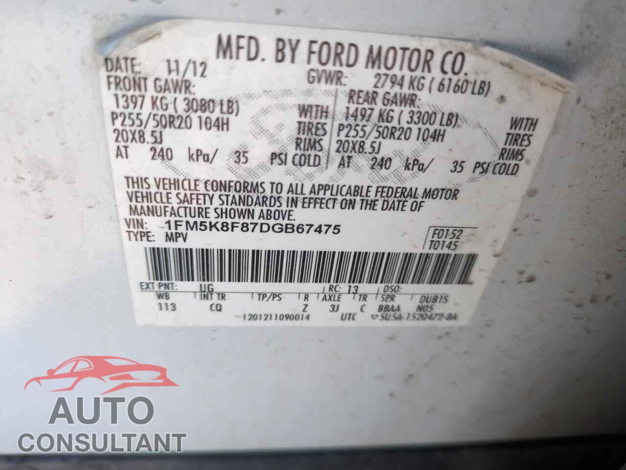 FORD EXPLORER 2013 - 1FM5K8F87DGB67475