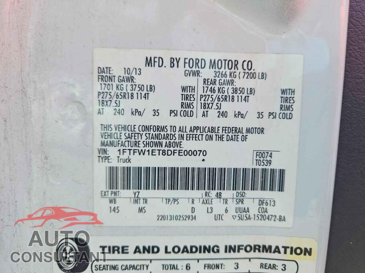 FORD F150 2013 - 1FTFW1ET8DFE00070