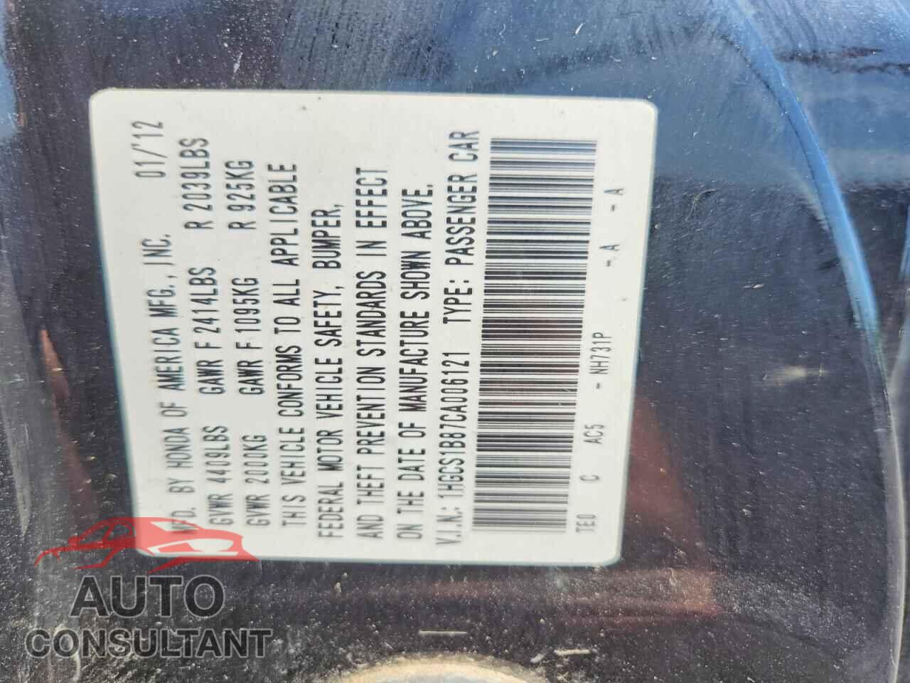 HONDA ACCORD 2012 - 1HGCS1B87CA006121