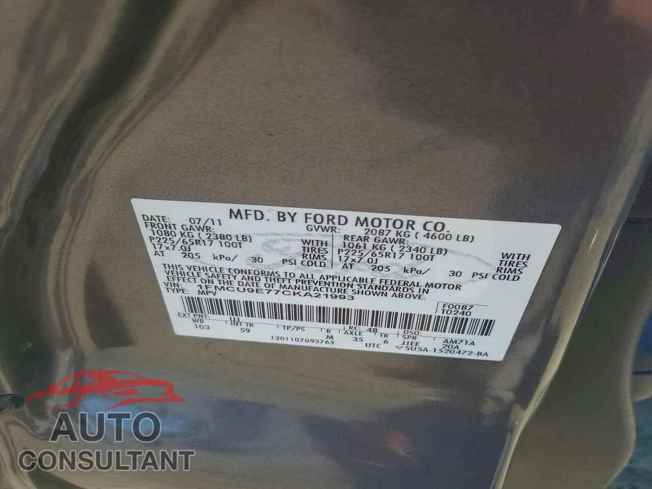 FORD ESCAPE 2012 - 1FMCU9E77CKA21993