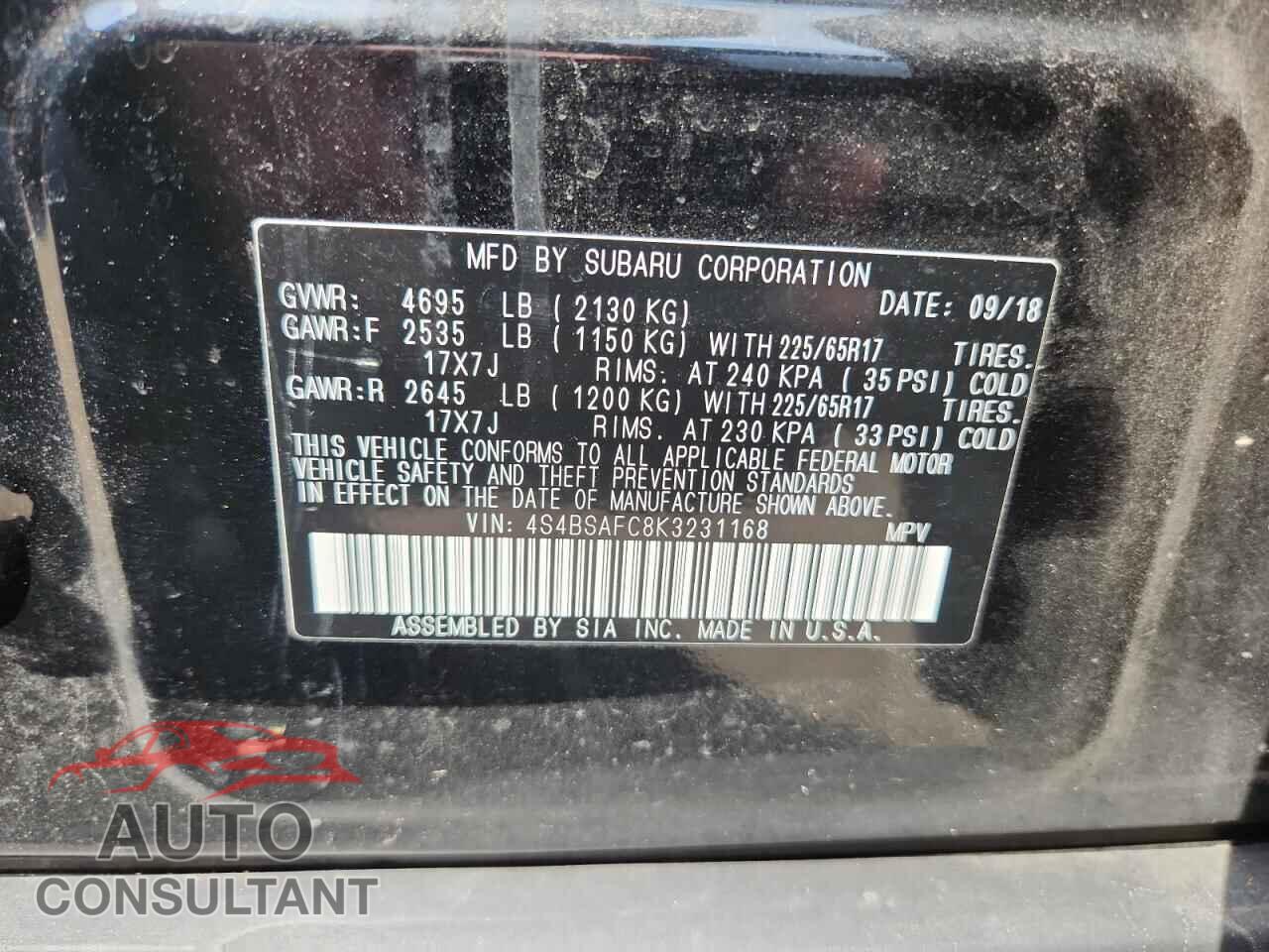 SUBARU OUTBACK 2019 - 4S4BSAFC8K3231168