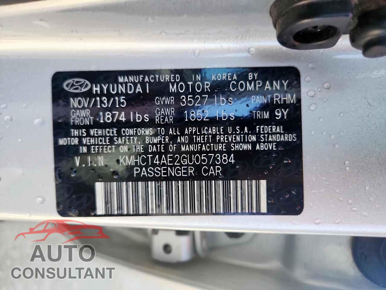 HYUNDAI ACCENT 2016 - KMHCT4AE2GU057384