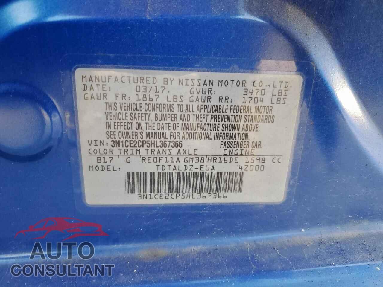 NISSAN VERSA 2017 - 3N1CE2CP5HL367366