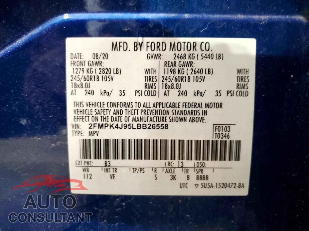 FORD EDGE 2020 - 2FMPK4J95LBB26558