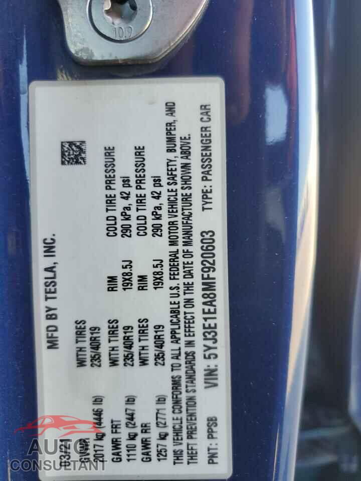 TESLA MODEL 3 2021 - 5YJ3E1EA8MF920603
