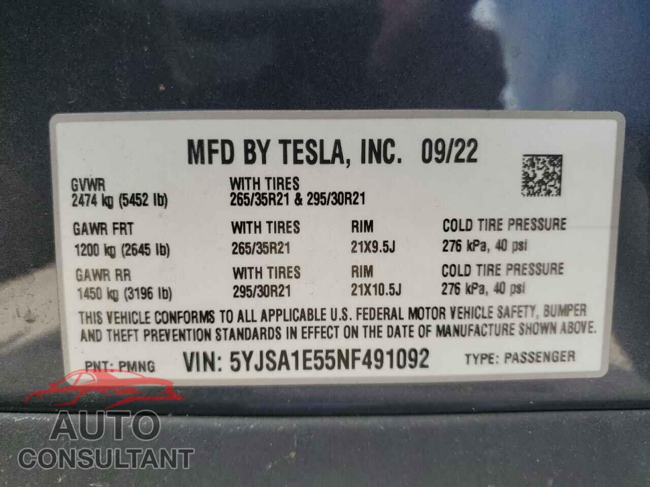 TESLA MODEL S 2022 - 5YJSA1E55NF491092