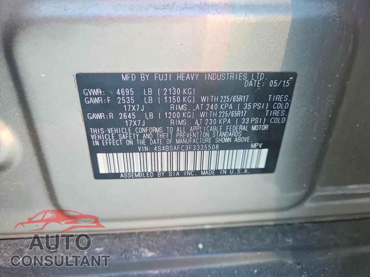 SUBARU OUTBACK 2015 - 4S4BSAFC3F3335508