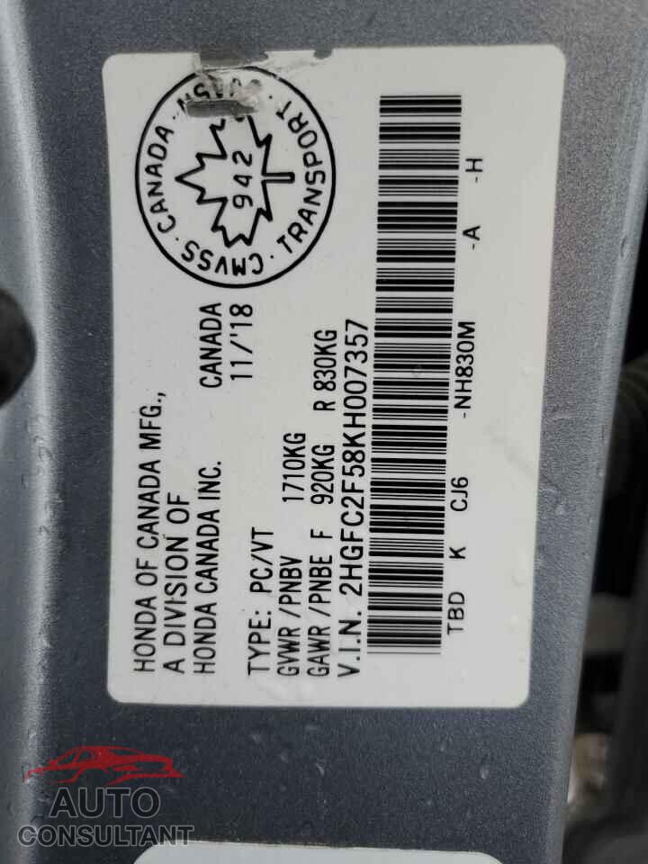 HONDA CIVIC 2019 - 2HGFC2F58KH007357