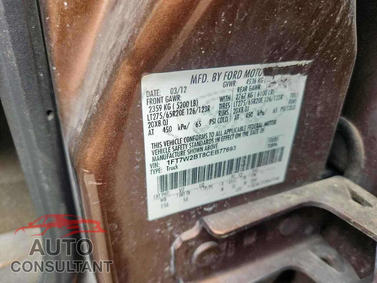FORD F250 2012 - 1FT7W2BT8CEB77693