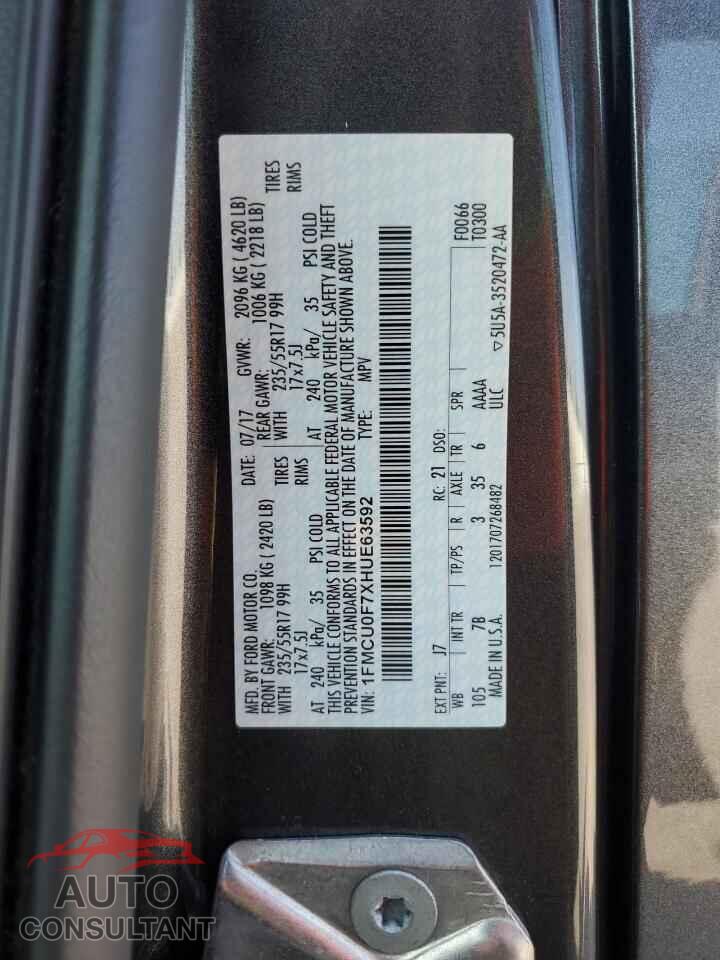 FORD ESCAPE 2017 - 1FMCU0F7XHUE63592