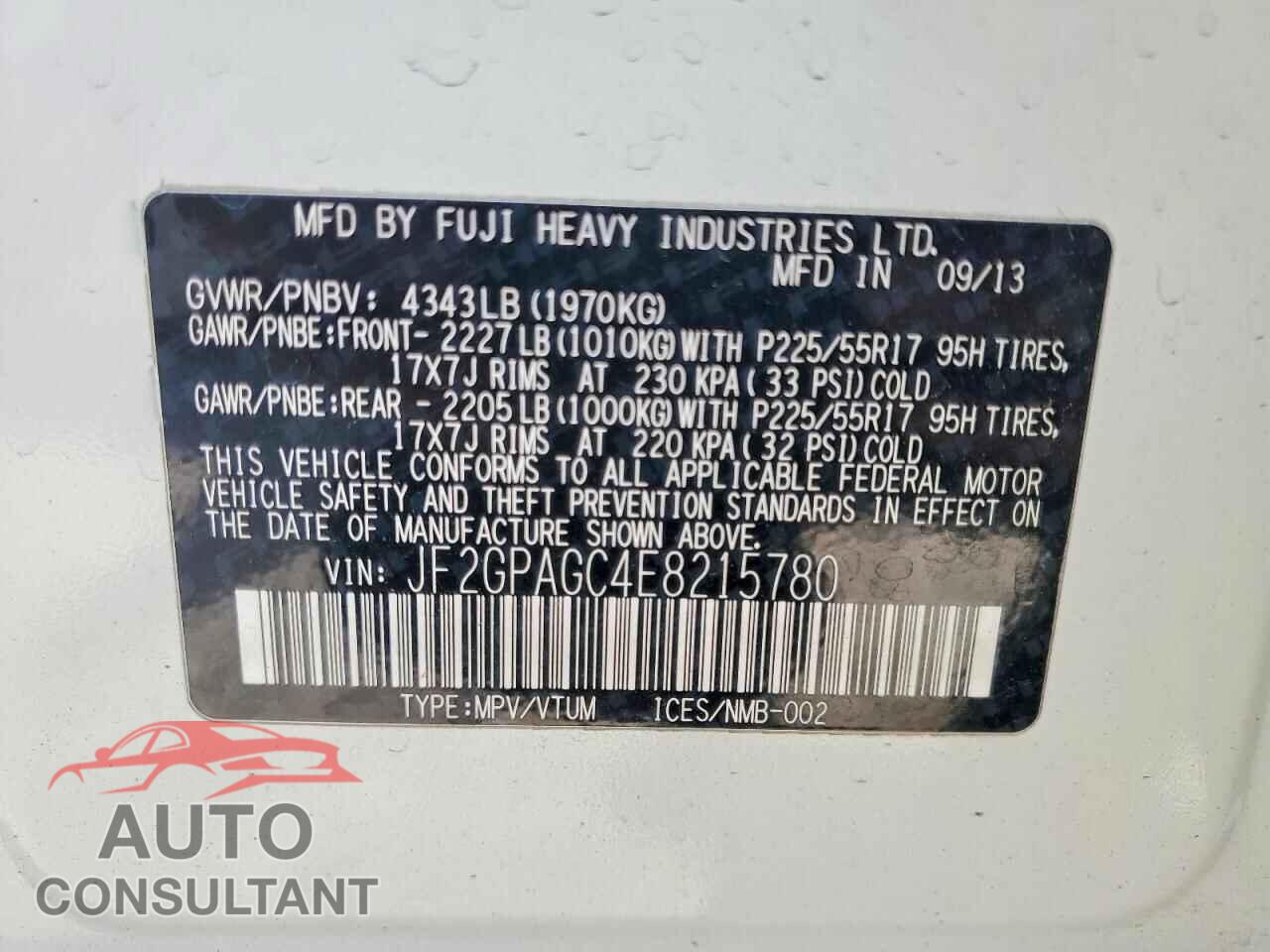 SUBARU XV 2014 - JF2GPAGC4E8215780
