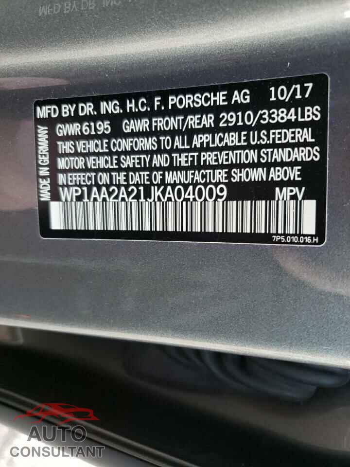 PORSCHE CAYENNE 2018 - WP1AA2A21JKA04009