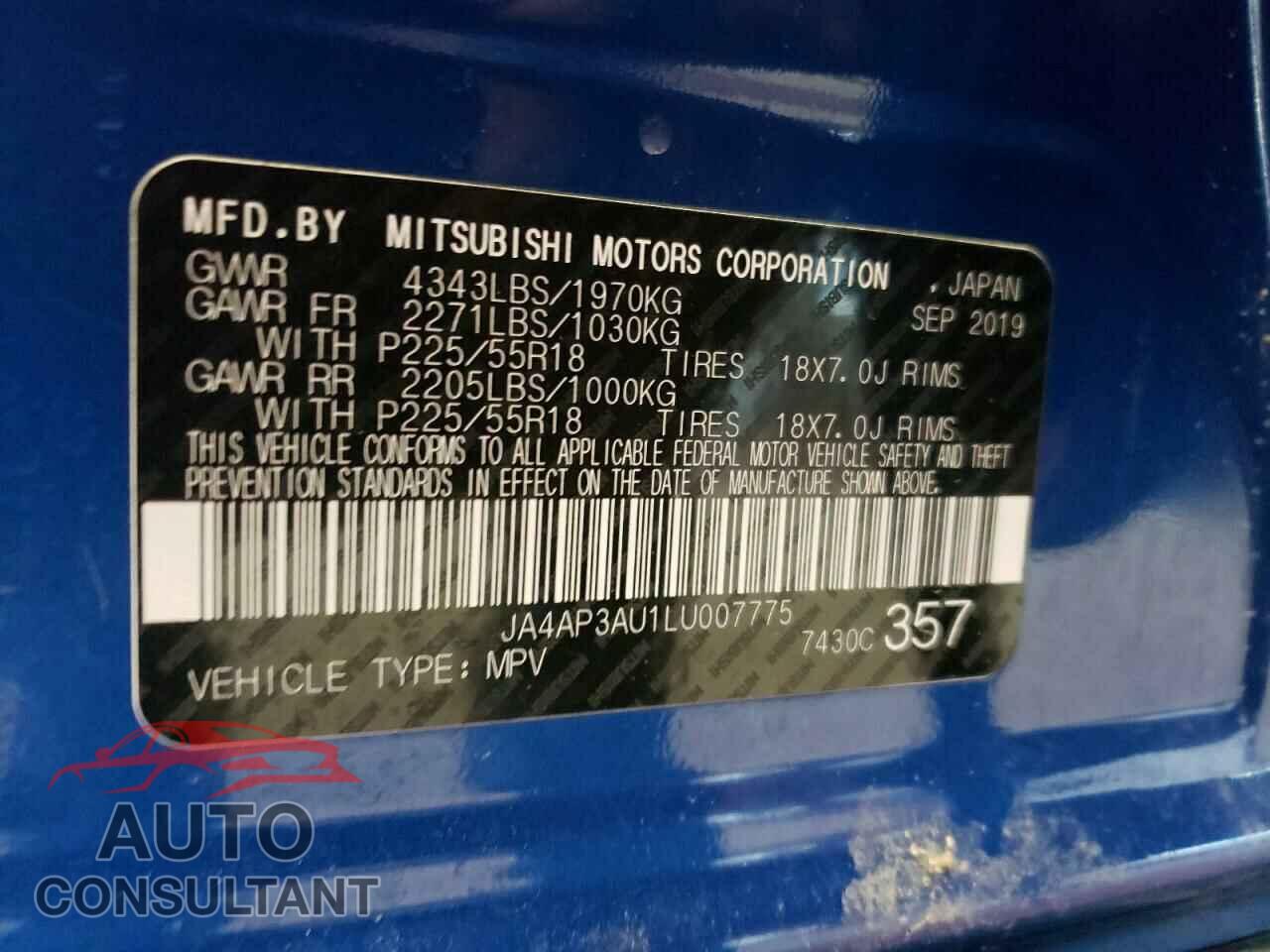 MITSUBISHI OUTLANDER 2020 - JA4AP3AU1LU007775